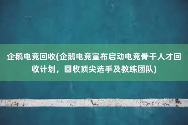 企鹅电竞回收(企鹅电竞宣布启动电竞骨干人才回收计划，回收顶尖选手及教练团队)