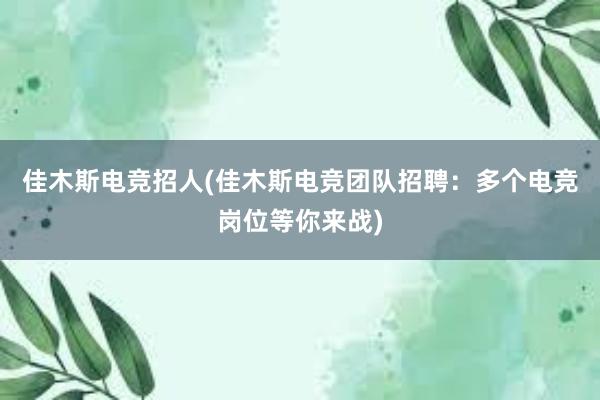 佳木斯电竞招人(佳木斯电竞团队招聘：多个电竞岗位等你来战)