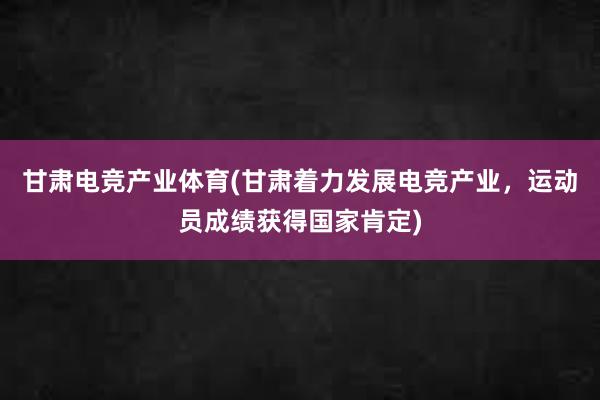 甘肃电竞产业体育(甘肃着力发展电竞产业，运动员成绩获得国家肯定)