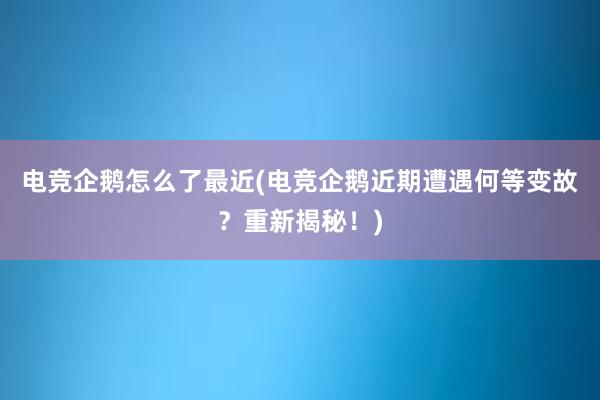 电竞企鹅怎么了最近(电竞企鹅近期遭遇何等变故？重新揭秘！)