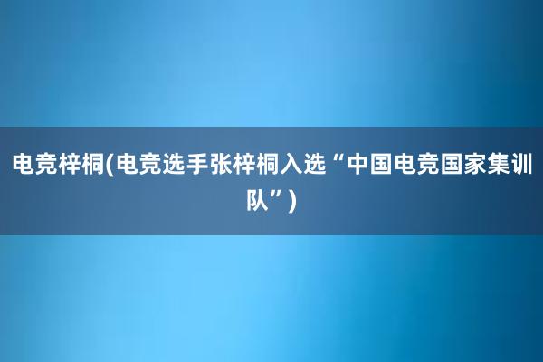 电竞梓桐(电竞选手张梓桐入选“中国电竞国家集训队”)