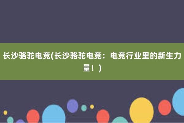 长沙骆驼电竞(长沙骆驼电竞：电竞行业里的新生力量！)