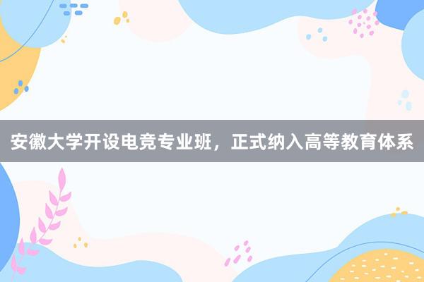 安徽大学开设电竞专业班，正式纳入高等教育体系