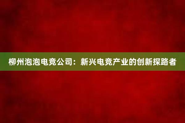 柳州泡泡电竞公司：新兴电竞产业的创新探路者